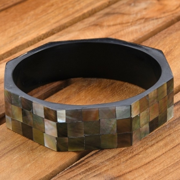 NWT Octagon Black Mother of Pearl Bangle Bracelet - Picture 1 of 12